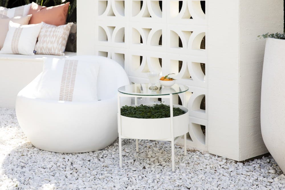Hardie Tex Base Sheet rendered-look exterior wall finish on a modern outdoor courtyard